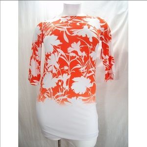 Covington 3/4 Sleeve bodycon Dress M Orange Floral